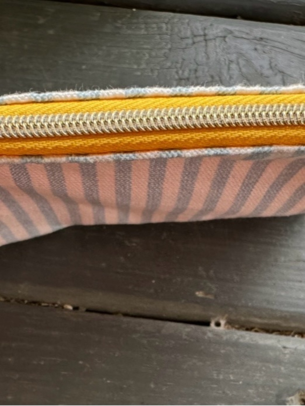 Ipsy Striped Blue and White Canvas Pouch with Peach on Zipper- NEW! - Picture 7 of 9